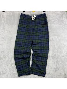 Roots Blackwatch Plaid Pajama Lounge Pants Men L Blue Green Flannel Home Casual